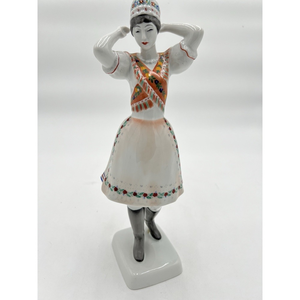 Hollóháza Hand Painted Porcelain Woman Figurine Floral Pottery Hungary 1834